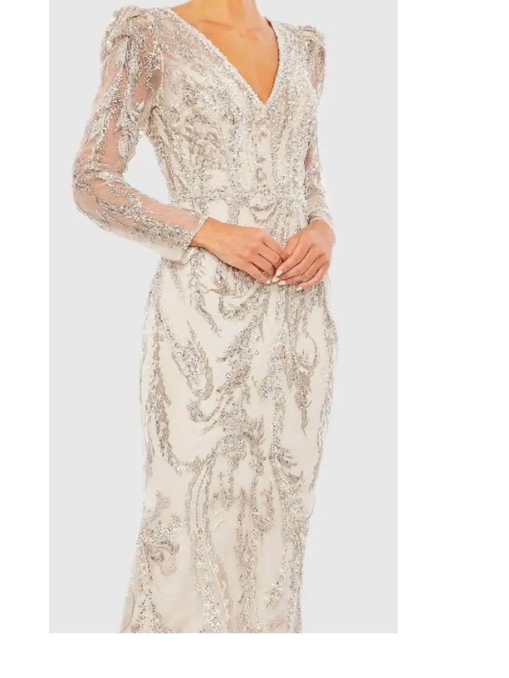 Mac Duggal Embellished Puff Sleeve V-Neck Mocha Dress size 10 NWT *SOLD OUT*